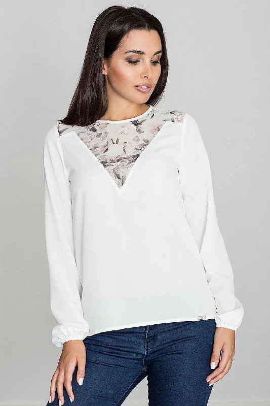 Blouse With An Interesting Pattern At The Neckline Figl Soft Pastel Blouse