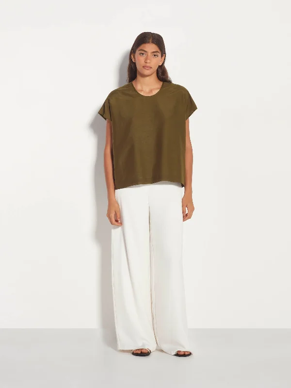 Mira Blouse (Cotton Silk) Caper Asymmetric Hem Blouse