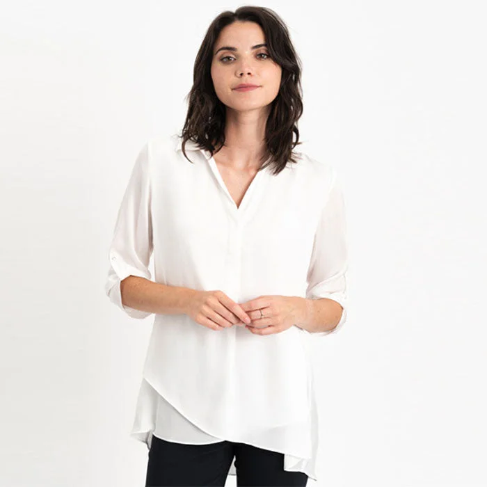 Renuar Long Sleeve Airflow Blouse - Crème Satin Drape Blouse