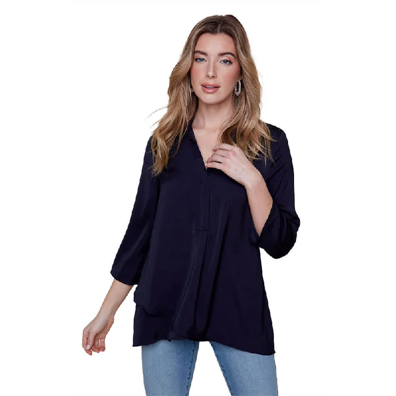 Renuar Long Sleeve Airflow Blouse - New Midnight Classic Striped Blouse