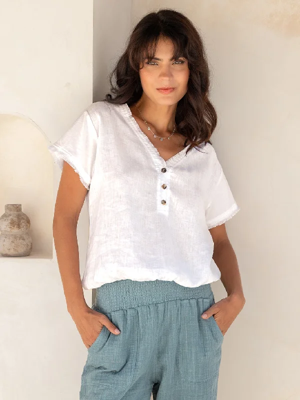 Vivre Linen and Cotton Blouse White Romantic Lace Blouse