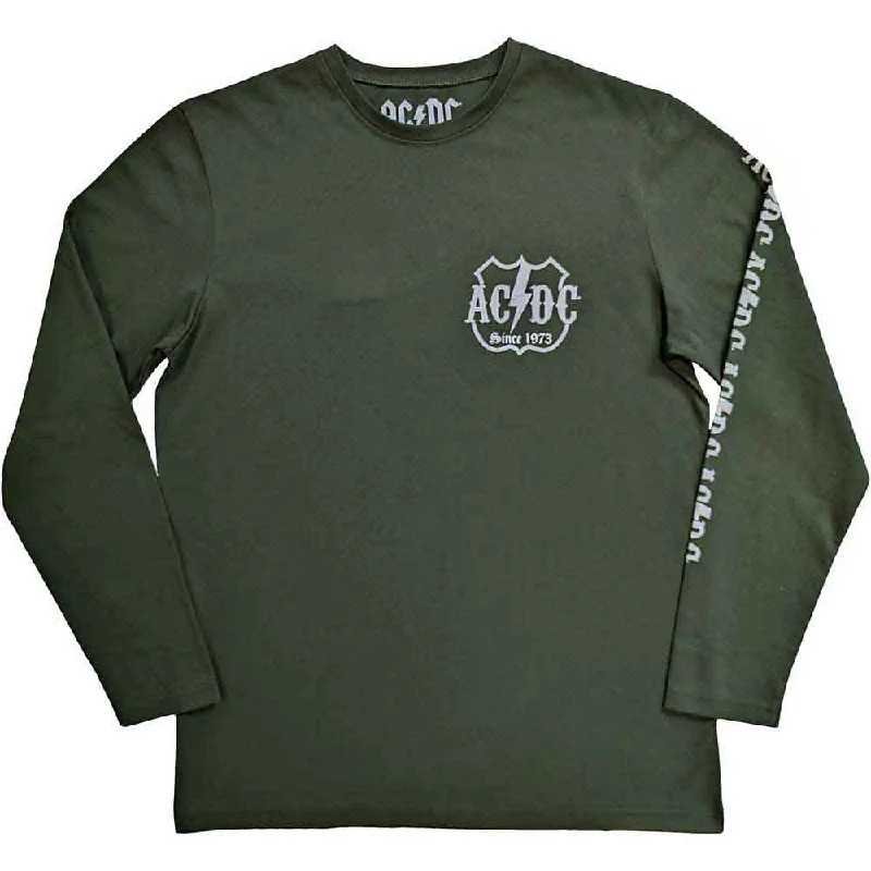 AC/DC | Official Band Long Sleeve T-Shirt | Rock Or Bust (Back & Sleeve Print) Chenille Blend Fleece Blend Nylon Blend