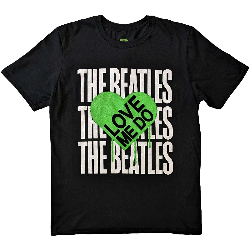 The Beatles | Official Band T-Shirt | Love Me Do Graffiti Heart Denim Fabric Leather Fabric Suede Fabric