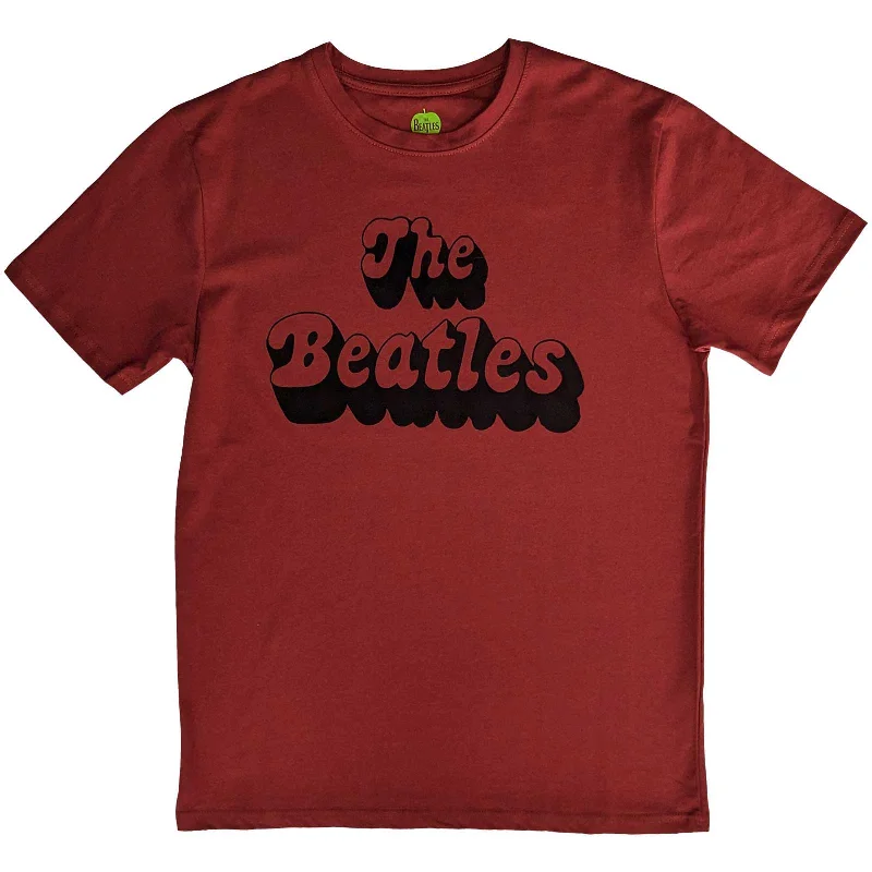 The Beatles | Official Band T-Shirt | Text Logo Shadow Basic T-Shirt Crew Neck Short Sleeve