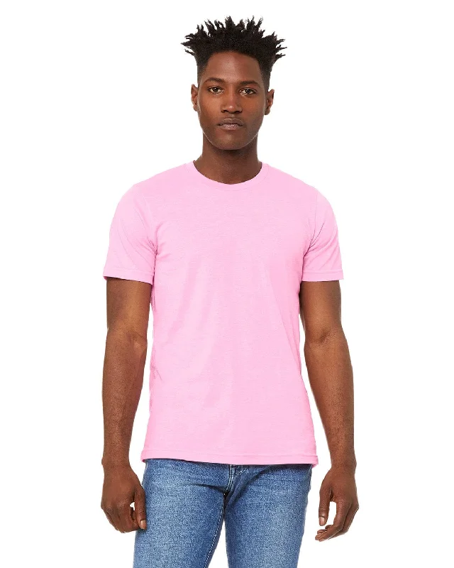 Bella+Canvas Unisex Heather CVC T-Shirt | Hthr Bubble Gum Asymmetrical Pockets Print