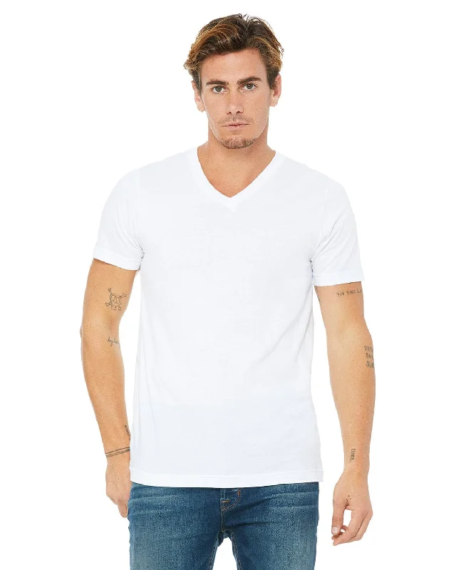 Bella+Canvas Unisex V-Neck T-Shirt | White Cashmere Blend Cotton Blend Poly Blend