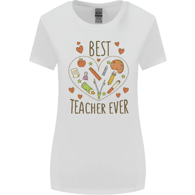 Best Teacher Ever Teaching Maths English Science Womens Wider Cut T-Shirt Houndstooth Herringbone Solid