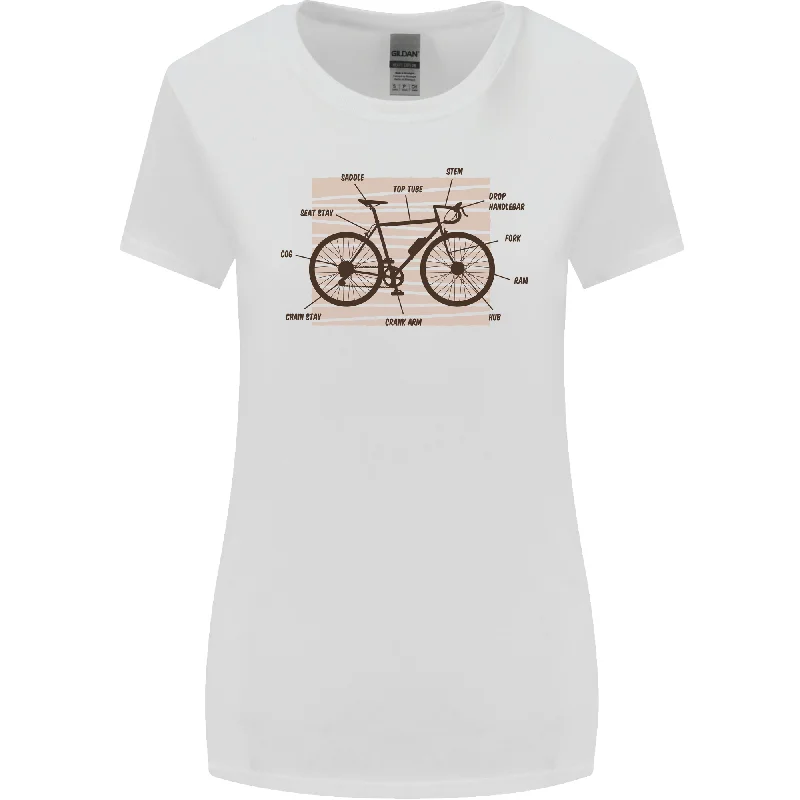 Bicycle Anatomy Funny Cycling Cyclist Funny Womens Wider Cut T-Shirt Embroidered Appliqued Beaded