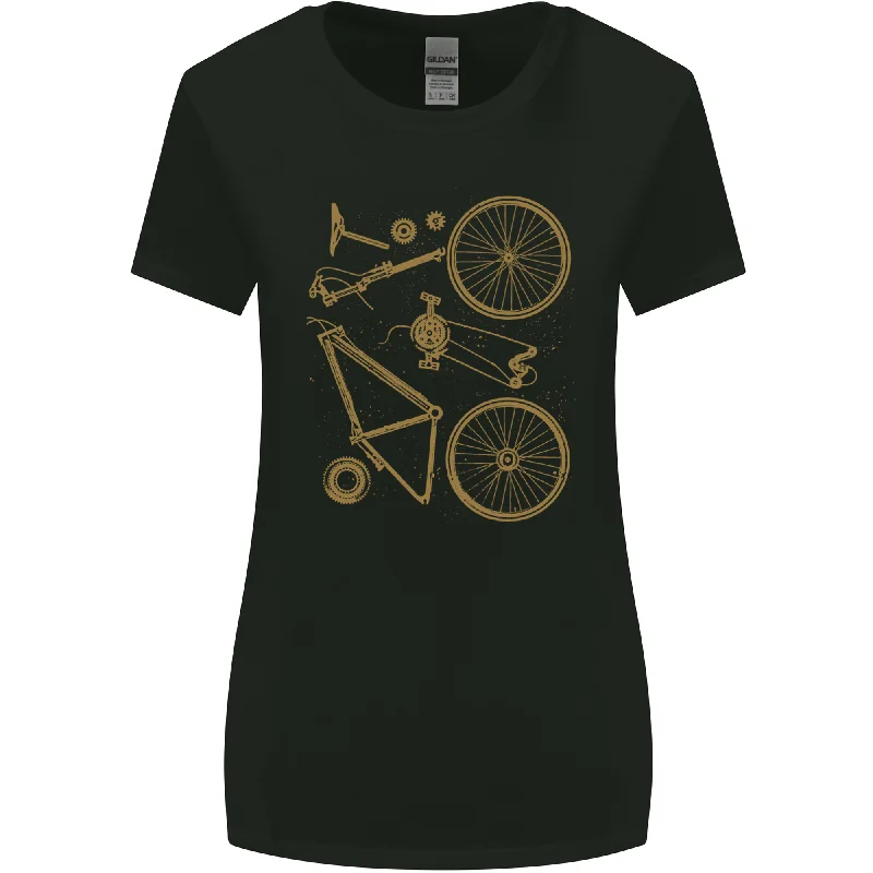 Bicycle Parts Cycling Cyclist Bike Funny Womens Wider Cut T-Shirt Elasticated Padded Insulated