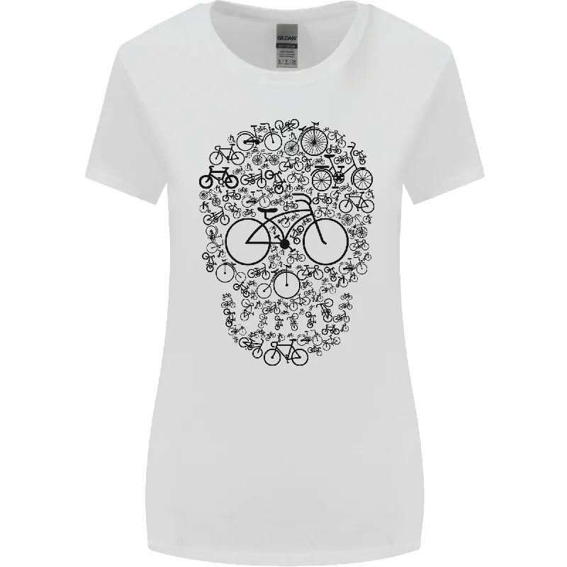 Bicycle Skull Cyclist Funny Cycling  Bike Womens Wider Cut T-Shirt Graphic Embroidered Appliqued