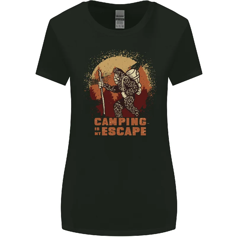 Bigfoot Camping is My Escape Funny Womens Wider Cut T-Shirt Mesh Blend Leather Blend Suede Blend