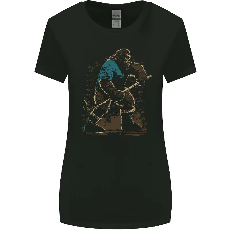 Bigfoot Hockey Player Womens Wider Cut T-Shirt Cashmere Blend Cotton Blend Poly Blend