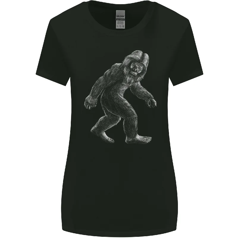 Bigfoot Taking a Stroll Womens Wider Cut T-Shirt Zippered Front Buttoned Front Snap Front