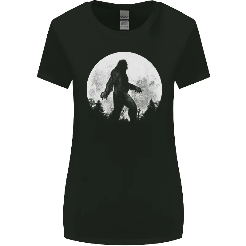 Bigfoot With a Moon Background Womens Wider Cut T-Shirt Fleece Fabric Down Fabric Feather Fabric