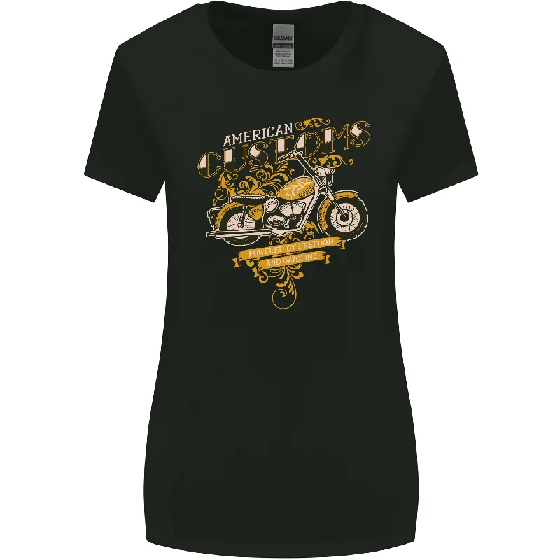 Biker American Customs Motorcycle Chopper Womens Wider Cut T-Shirt Casual Formal Business