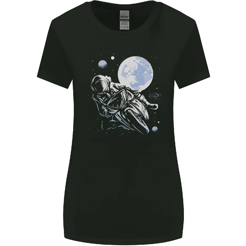 Biker Astronaut Space Motorbike Motorcycle Womens Wider Cut T-Shirt Zippered Buttoned Snapped