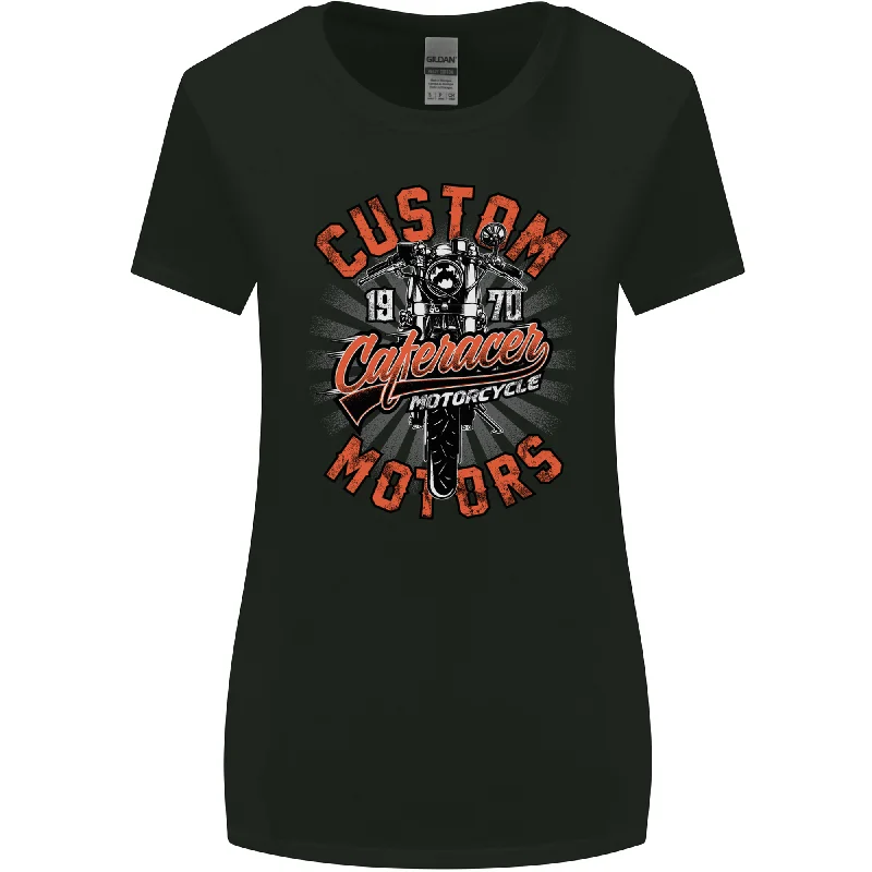 Biker Custom Cafe Racer Motors Motorbike Womens Wider Cut T-Shirt Ribbed Striped Patterned