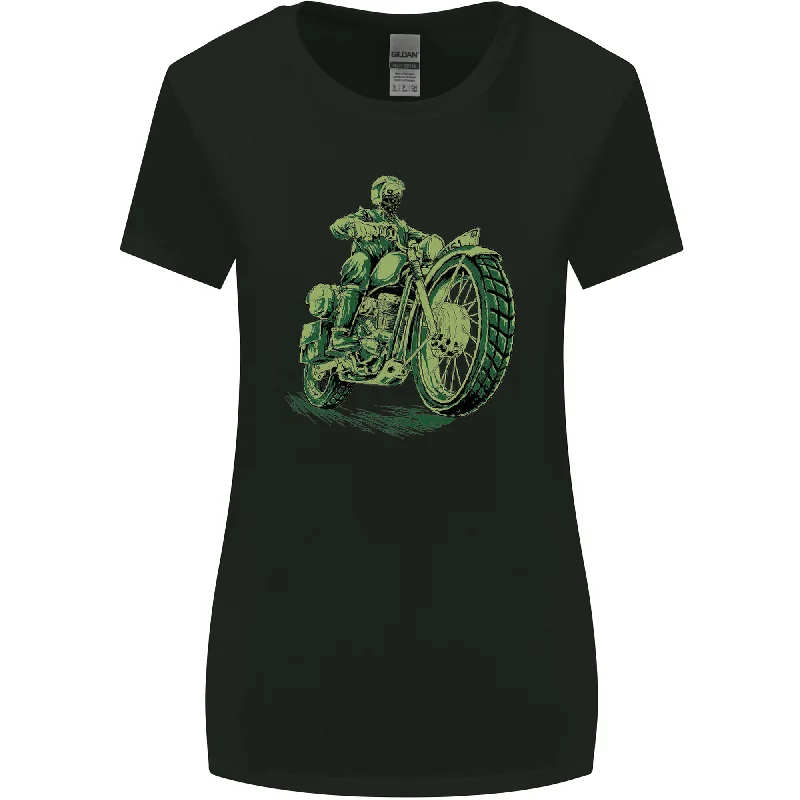 Biker Green Cafe Racer Motorbike Motorcycle Womens Wider Cut T-Shirt Handmade Hand-knitted Hand-woven