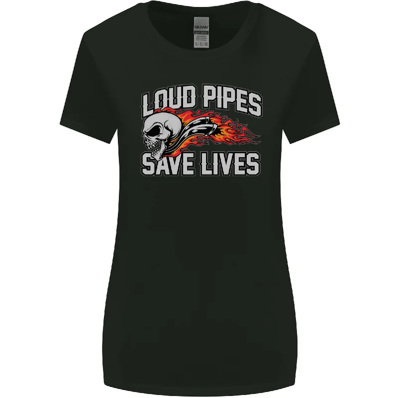 Biker Loud Pipes Saves Lives Motorcycle Womens Wider Cut T-Shirt Terry Blend Velvet Blend Canvas Blend