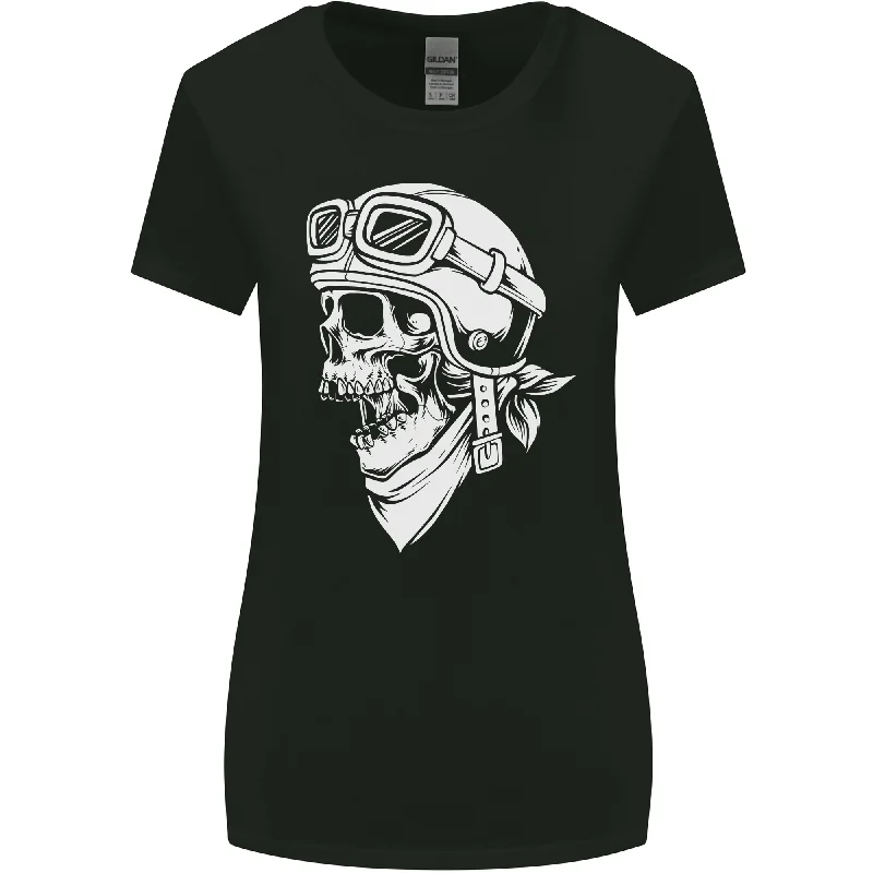 Biker Outlaw Motorbike Motorcycle Skull Womens Wider Cut T-Shirt Handmade Hand-knitted Hand-woven