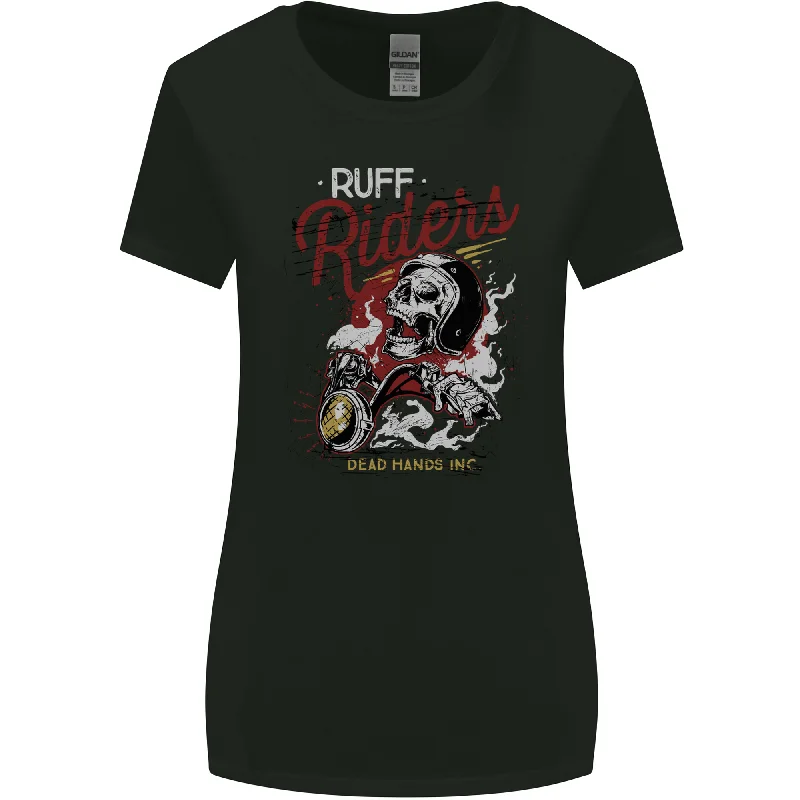 Biker Ruff Riders Motorcycle Motorbike Womens Wider Cut T-Shirt Embroidered Appliqued Beaded