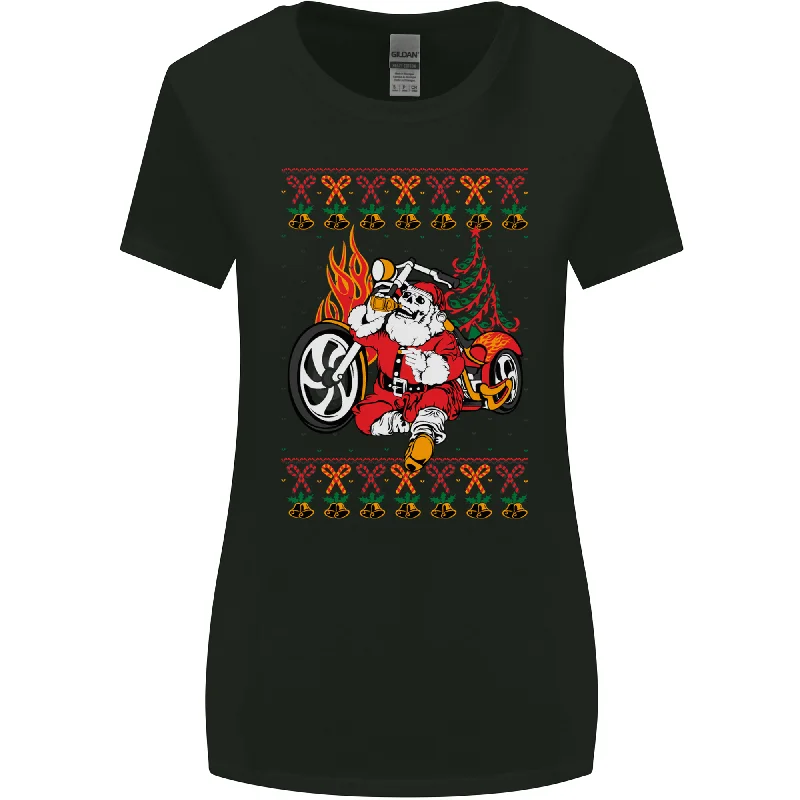 Biker Santa Christmas Motorcycle Motorbike Womens Wider Cut T-Shirt Ribbed T-Shirt High Neck Heavyweight