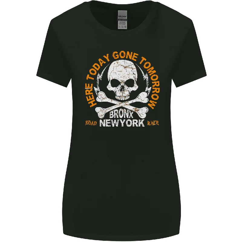 Biker Skull Here Today Motorbike Motorcycle Womens Wider Cut T-Shirt Spandex Blend Rayon Blend Denim Blend