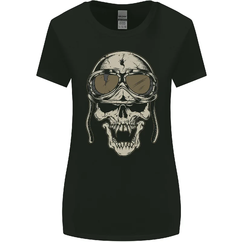 Biker Skull Motorcycle Skulls Motorbike Womens Wider Cut T-Shirt Houndstooth Herringbone Solid