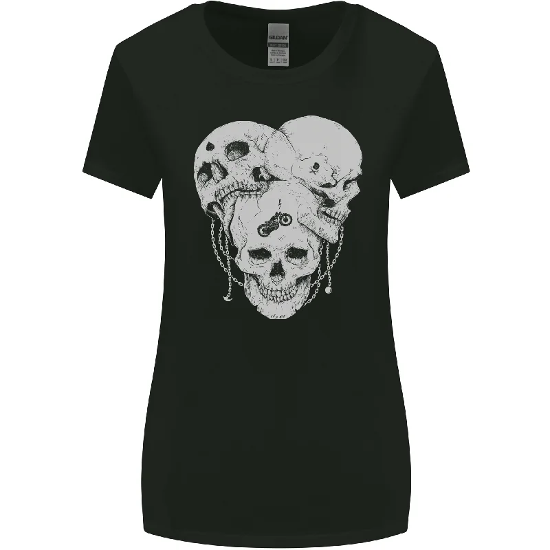 Biker Skulls Motorcycle Motorbike Chopper Womens Wider Cut T-Shirt Rayon Fabric Velvet Fabric Corduroy Fabric