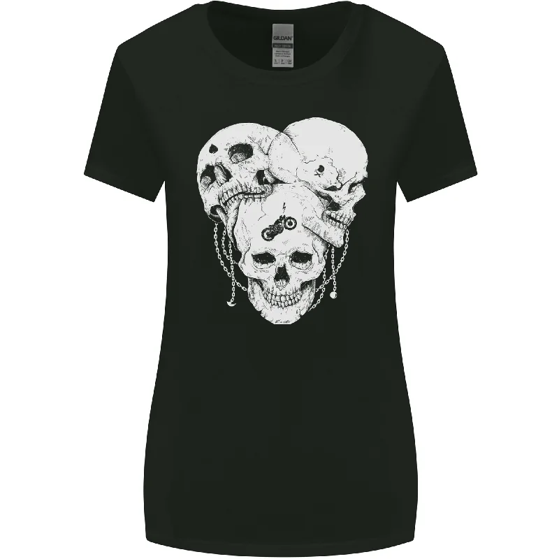 Biker Skulls Motorcycle Motorbike Chopper Womens Wider Cut T-Shirt Cotton Fabric Linen Fabric Terry Fabric