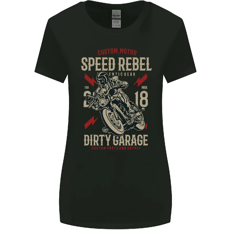 Biker Speed Rebel Motorbike Motorcycle Womens Wider Cut T-Shirt Satin Blend Silk Blend Wool Blend