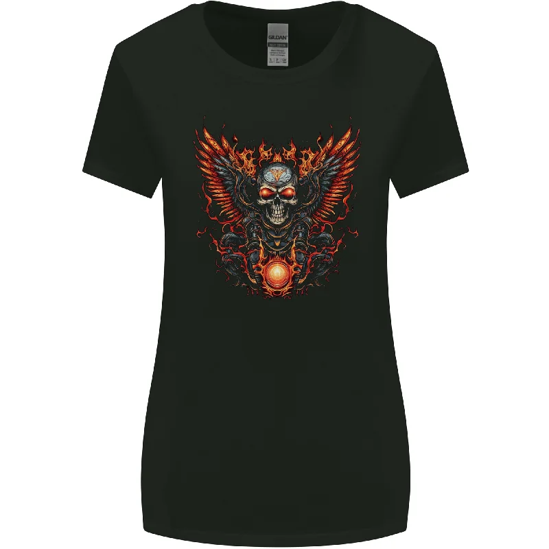 Biker Wings Motorbike Motorcycle Skull Womens Wider Cut T-Shirt Fleece Nylon Spandex