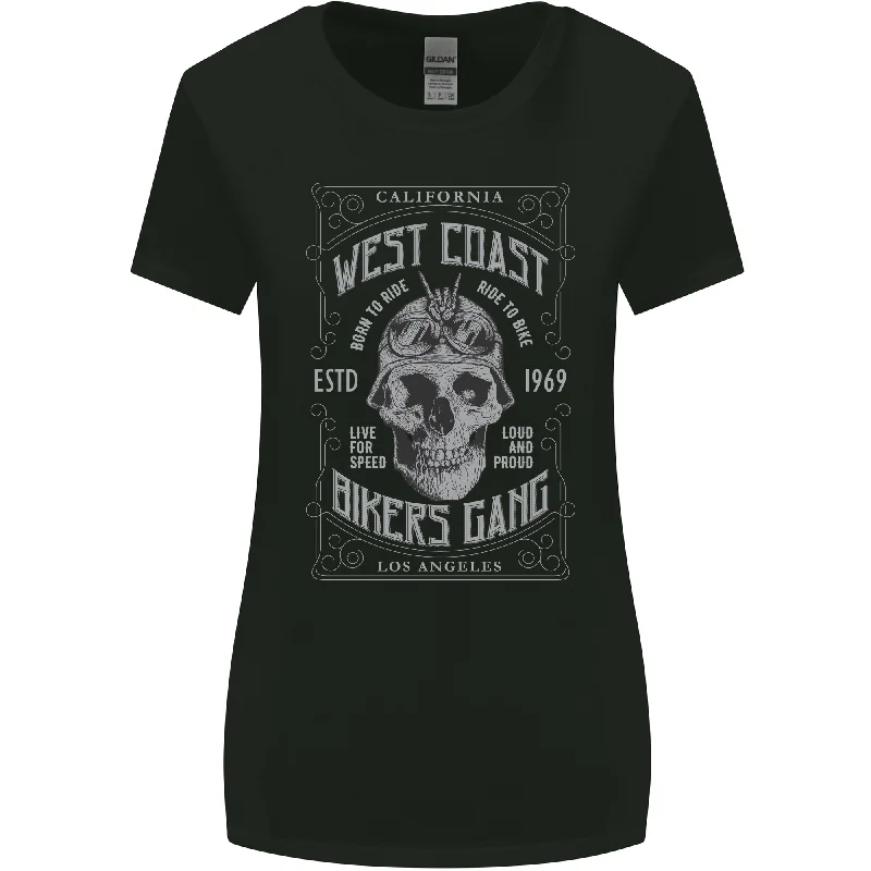 Bikers Gang Motorcycle Motorbike Skull Rock Womens Wider Cut T-Shirt Mesh Canvas Denim