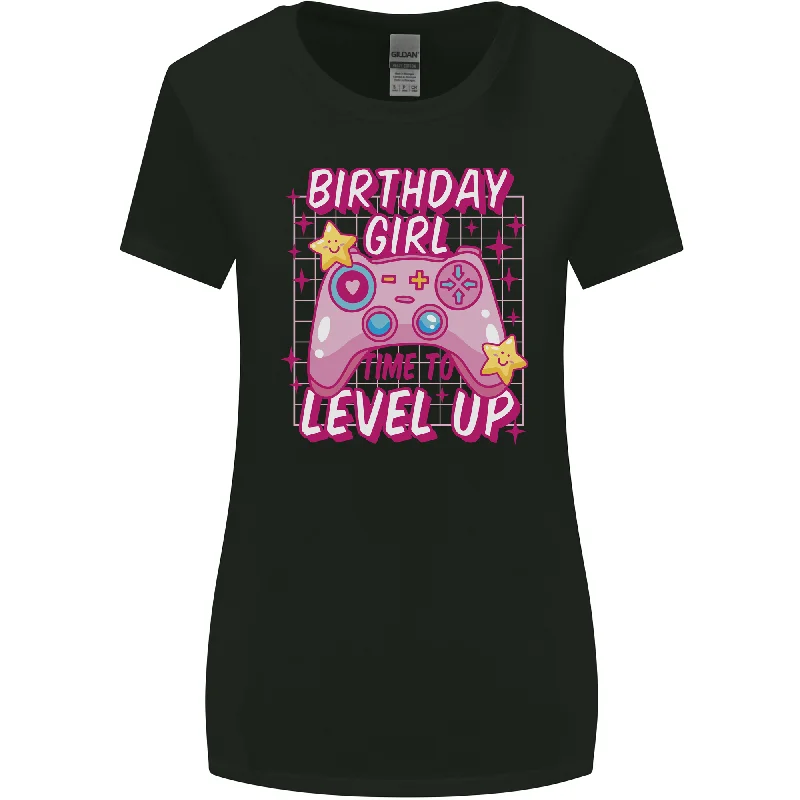 Birthday Girl Level Up Gaming Gamer 6th 7th 8th Womens Wider Cut T-Shirt Anti-Shrink Durable Soft