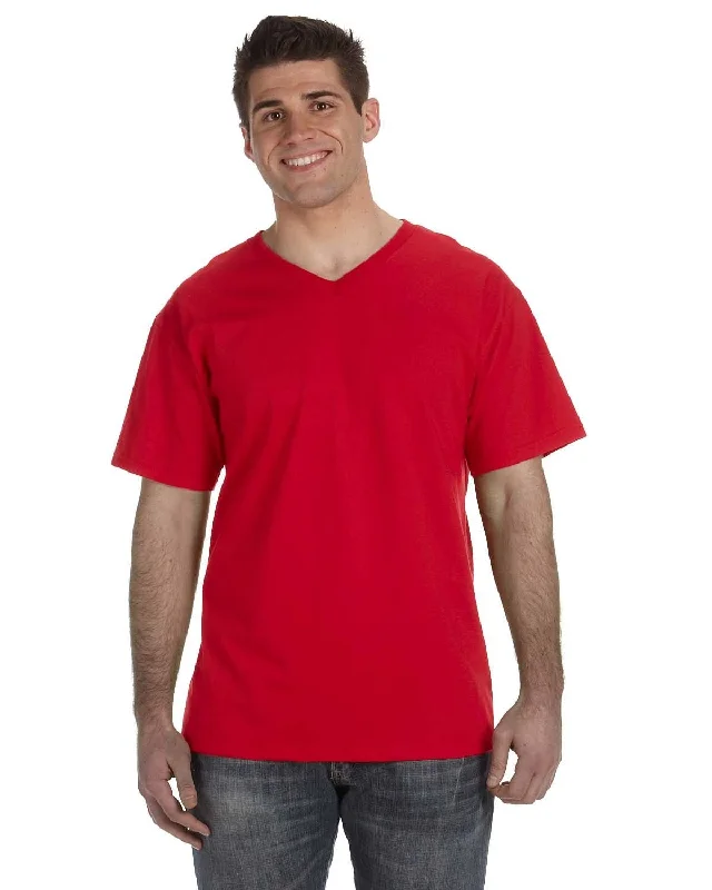 Fruit of the Loom 5 oz. 100% Heavy Cotton HD V-Neck T-Shirt | True Red Boxy Fit Fitted Loose