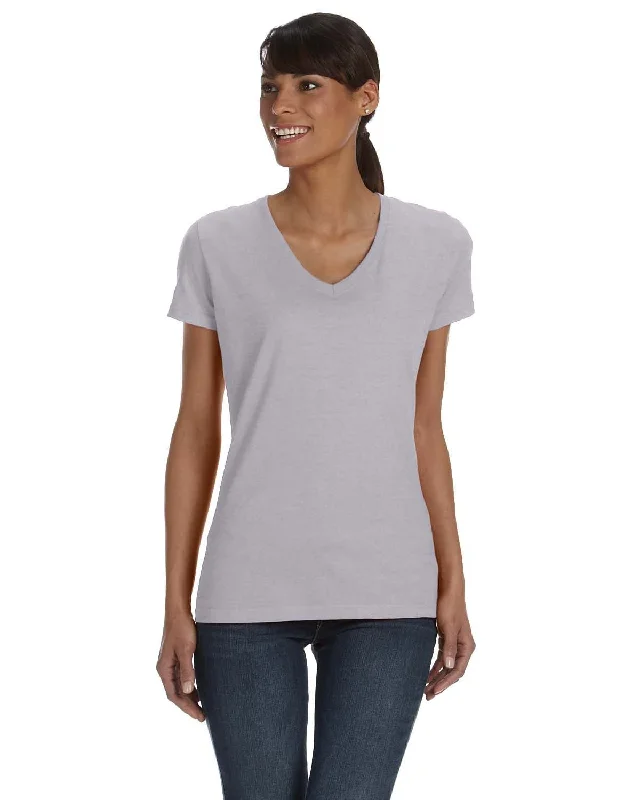 Fruit of the Loom Ladies 100% Heavy Cotton HD V-Neck T-Shirt | Athletic Heather Fashionable Trendy Casual