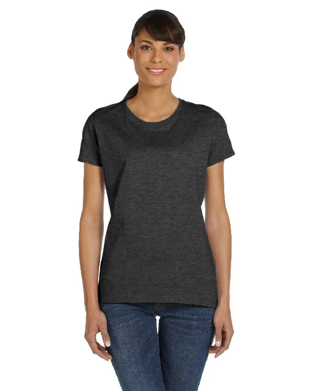 Fruit of the Loom Ladies Heavy Cotton T-Shirt | Black Heather V-Neck T-Shirt Long Sleeve Cotton