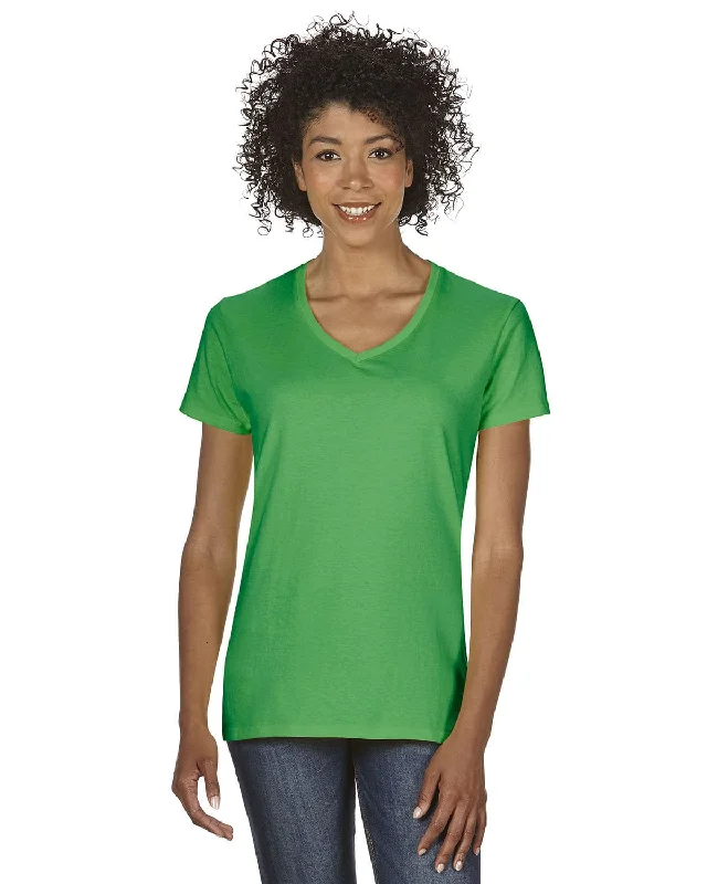 Gildan Ladies Heavy Cotton 5.3 oz. V-Neck T-Shirt | Irish Green Ribbed T-Shirt High Neck Heavyweight