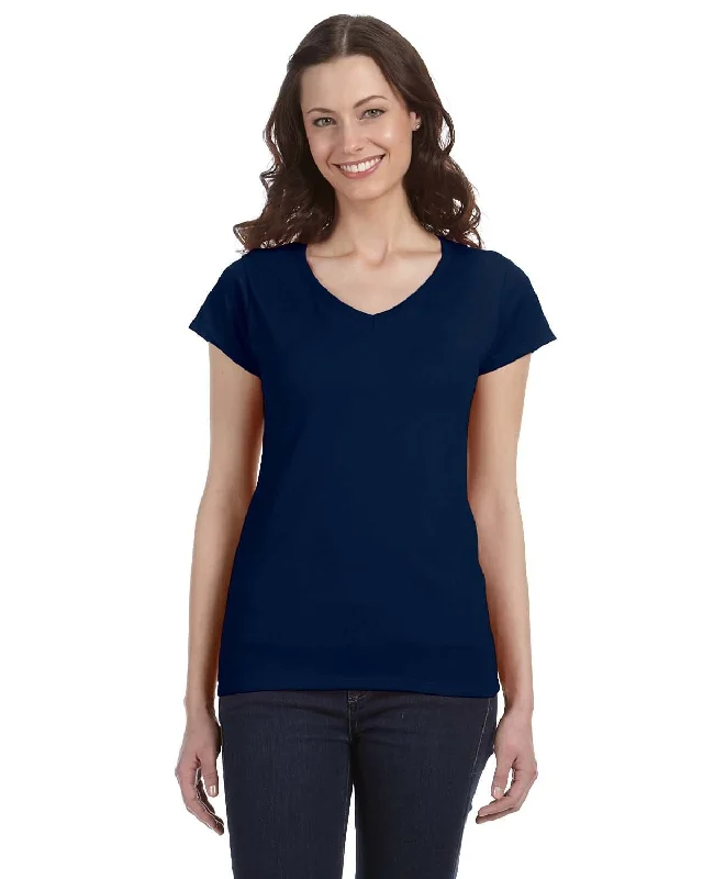 Gildan Ladies SoftStyle V-Neck T-Shirt | Navy Graphic T-Shirt Round Neck Polyester