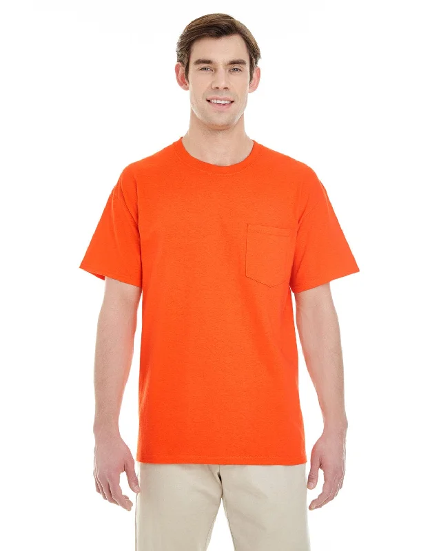 Gildan Pocket T-Shirt | Orange Houndstooth Herringbone Solid