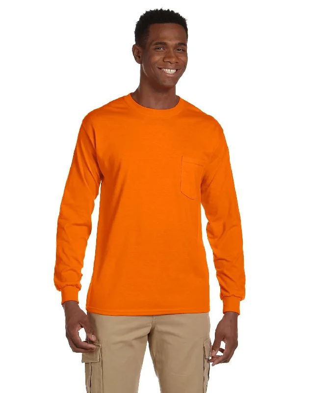 Gildan Ultra Cotton Long Sleeve Pocket T-Shirt | S Orange Beaded Sequined Faux Fur