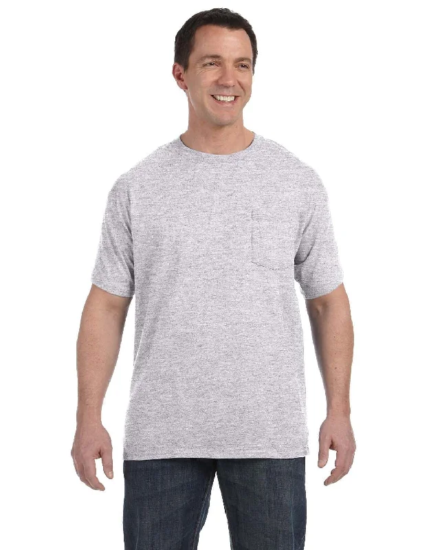 Hanes Authentic-T Pocket T-Shirt | Ash Iron Safe Non-Iron Wrinkle Free