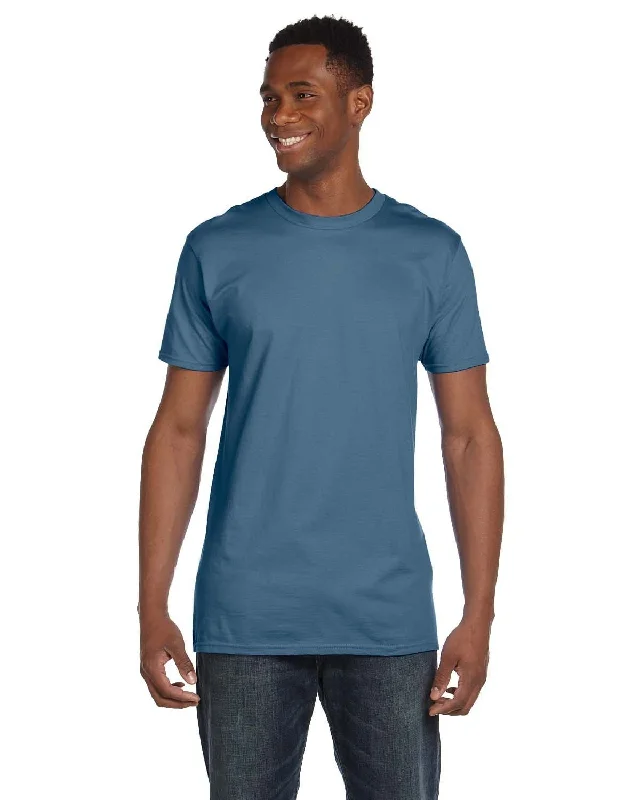 Hanes Combed Cotton T-Shirt | Denim Blue Asymmetrical Pockets Print