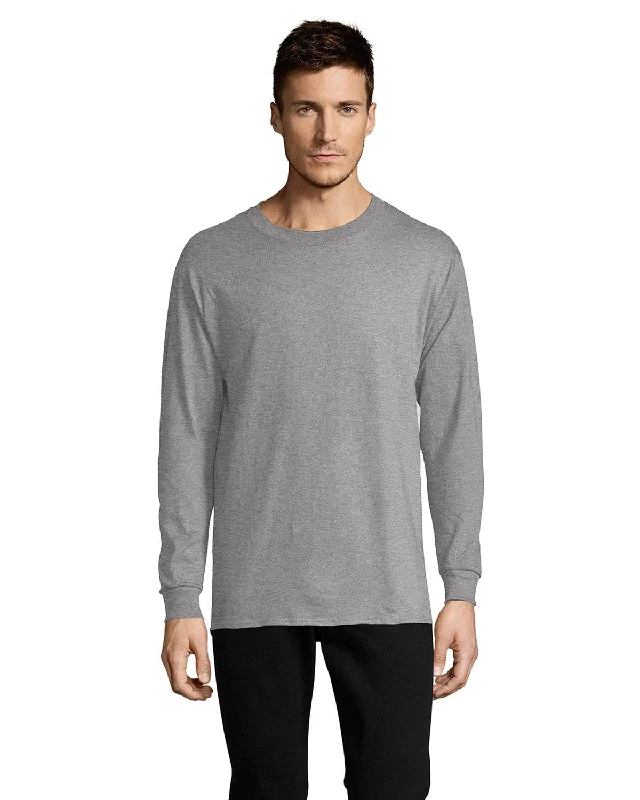 Hanes ComfortSoft Cotton Long Sleeve T-Shirt | Oxford Gray Plaid T-Shirt Polka Dot Checkered