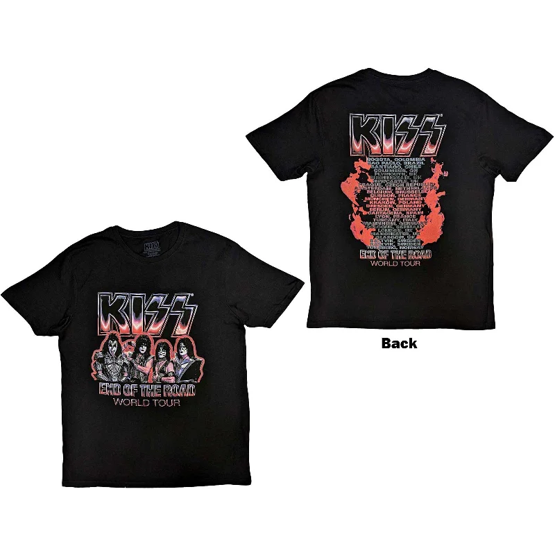 KISS | Official Band T-Shirt | End Of The Road Tour Red (Back Print) Chenille Blend Fleece Blend Nylon Blend