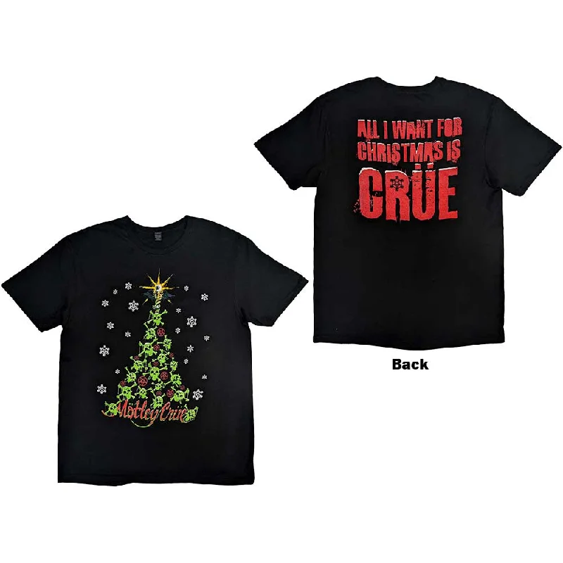 Motley Crue | Official Band T-Shirt | Xmas Crue (Back Print) Wool Fabric Cashmere Fabric Tweed Fabric