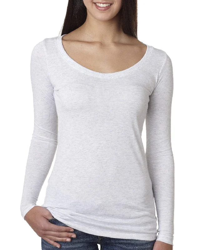 Next Level Ladies Triblend Long Sleeve Scoop Tee | Heather White Nylon Fabric Polyester Fabric Spandex Fabric