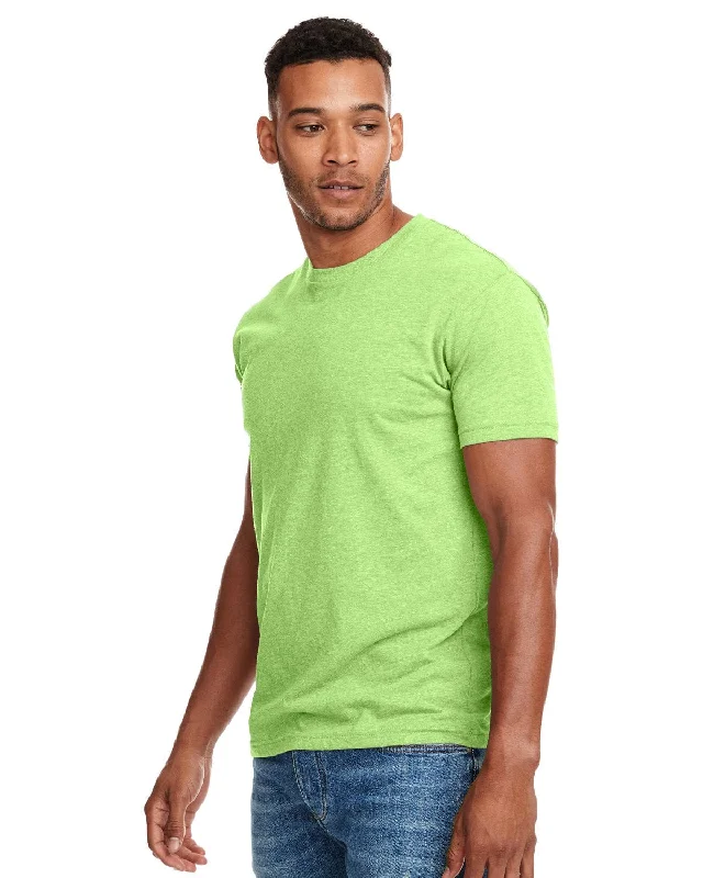 Next Level Mens CVC Crewneck Tee | Neon Hthr Green Solid Color Striped Floral