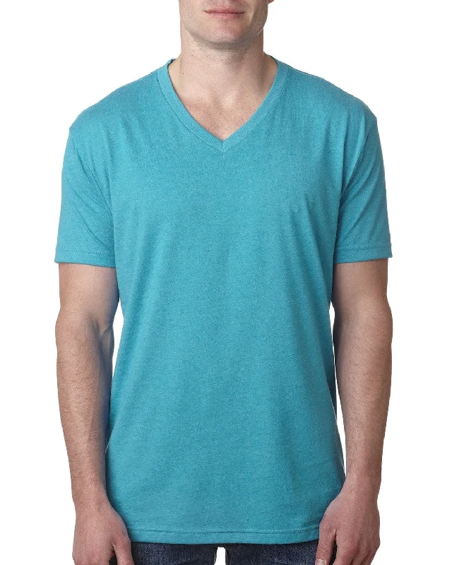 Next Level Mens Premium CVC V-Neck Tee | Bondi Blue Polka Dot Checkered Tartan