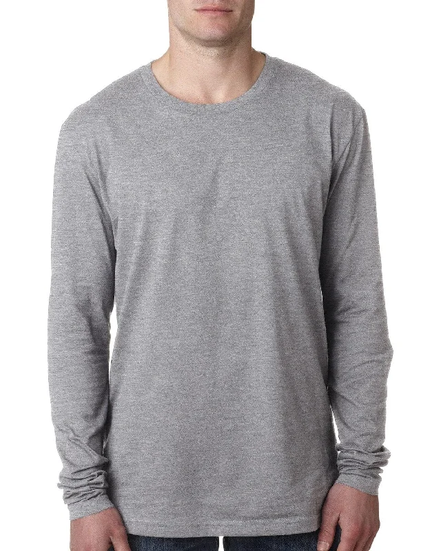 Next Level Mens Premium Long Sleeve Tee | Heather Gray Jersey Fabric Tulle Fabric Batik Fabric